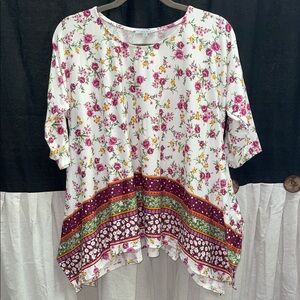 White Birch Floral and Striped Women's Tunic